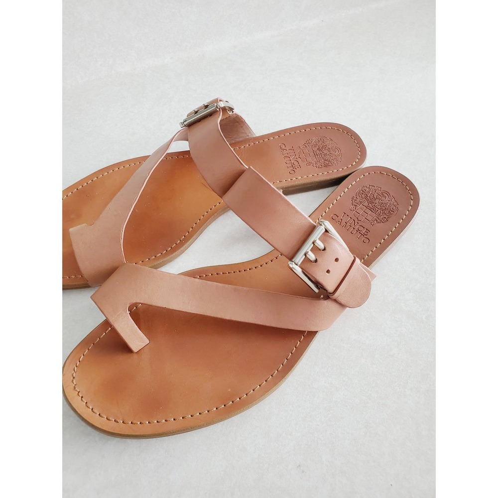 Vince Camuto Leather Sandals Tan Leather Buckle Toe Loop Summer Dressy Slides 10